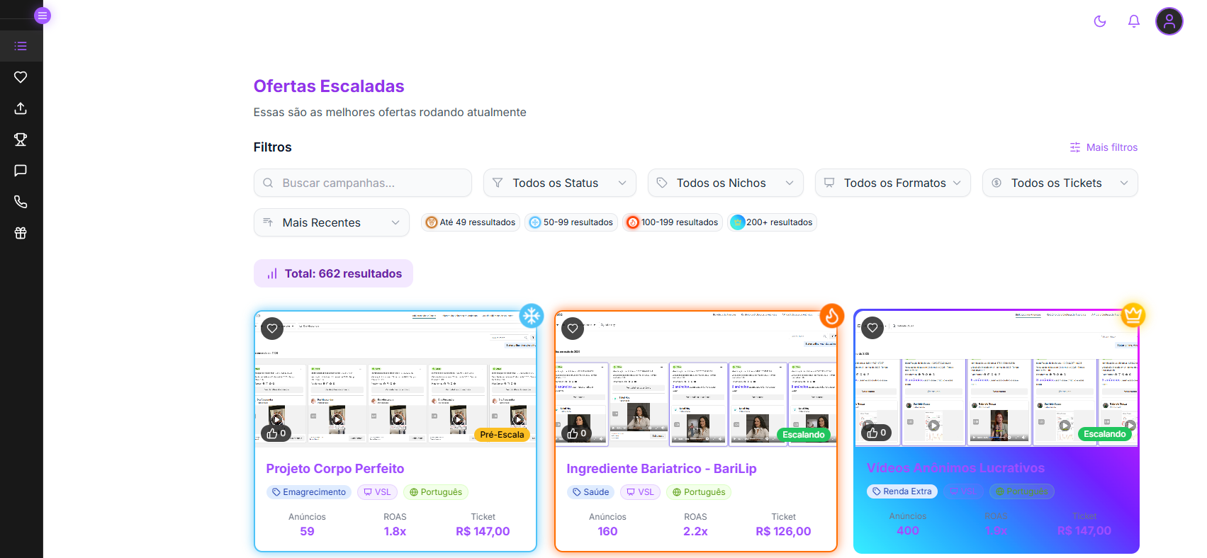 Dashboard do Clube da Escala mostrando ofertas escaladas