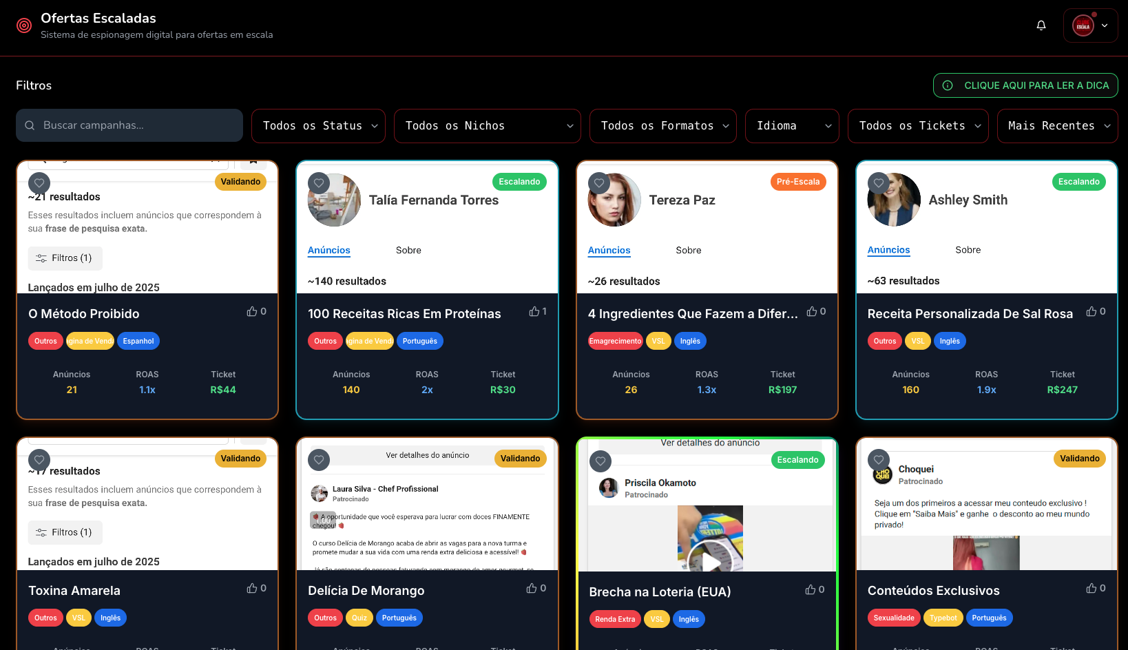 Dashboard do Clube da Escala mostrando ofertas escaladas